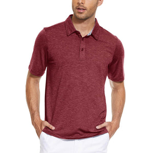 TACVASEN Wine Red Men's Casual Polo Golf Shirts Quick Dry 3 Buttons