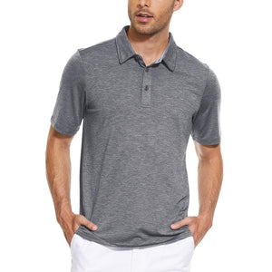 TACVASEN Dark Grey Men's Casual Polo Golf Shirts Quick Dry 3 Buttons