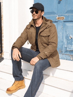 TACVASEN Khaki Men's Casual Winter Cotton Military Jacket Classic