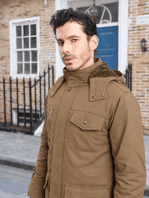 TACVASEN Khaki Men's Casual Winter Cotton Military Jacket Classic