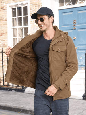 TACVASEN Khaki Men's Casual Winter Cotton Military Jacket Classic