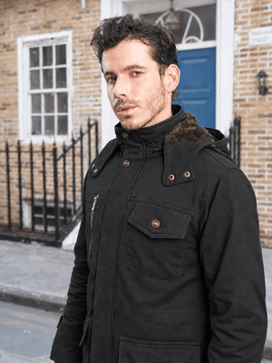 TACVASEN Black Men's Casual Winter Cotton Military Jacket Classic