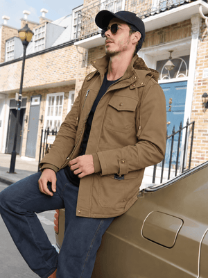 TACVASEN Khaki Men's Casual Winter Cotton Military Jacket Classic