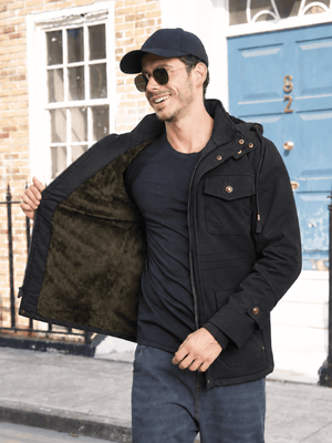 TACVASEN Black Men's Casual Winter Cotton Military Jacket Classic