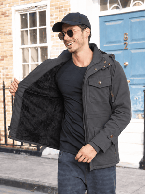 TACVASEN Dark Grey Men's Casual Winter Cotton Military Jacket Classic