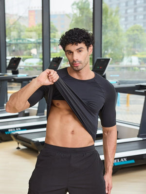 TACVASEN Black Men's Compression short sleeved quick drying sports T-shirt