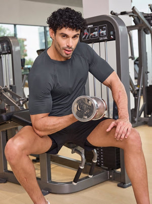 TACVASEN Dark Grey Men's Compression short sleeved quick drying sports T-shirt