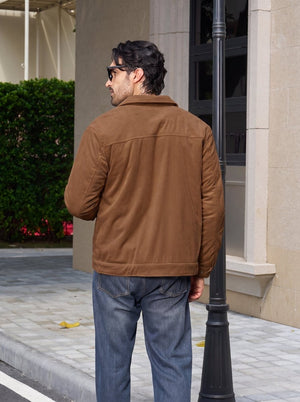 TACVASEN Dark Brown Men's Corduroy Warm Winter Jacket With Multi Pockets