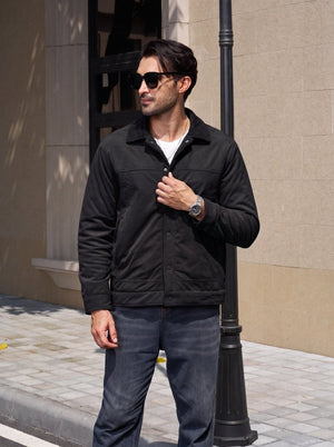 TACVASEN Black Men's Corduroy Warm Winter Jacket With Multi Pockets