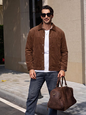 TACVASEN Dark Brown Men's Corduroy Warm Winter Jacket With Multi Pockets