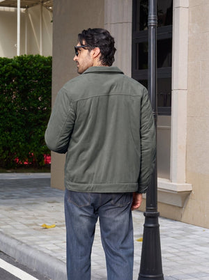 TACVASEN Dark Grey Men's Corduroy Warm Winter Jacket With Multi Pockets