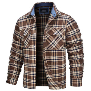 TACVASEN Brown Men's Cotton Flannel Shirt Plaid Lightweight Jacket