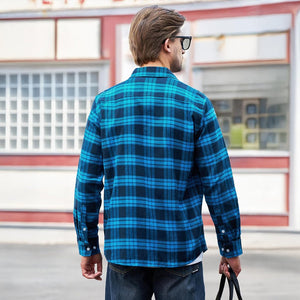 TACVASEN Blue White Men's Cotton Flannel Shirt Plaid Lightweight Jacket