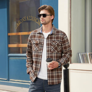 TACVASEN Blue White Men's Cotton Flannel Shirt Plaid Lightweight Jacket