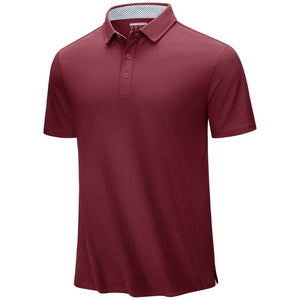 TACVASEN Wine Red Men's Cotton Pique Short Sleeve Classic Fit Polo Shirt