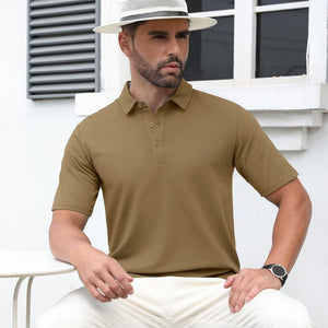 TACVASEN Brown Men's Cotton Pique Short Sleeve Classic Fit Polo Shirt