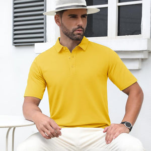 TACVASEN Yellow Men's Cotton Pique Short Sleeve Classic Fit Polo Shirt