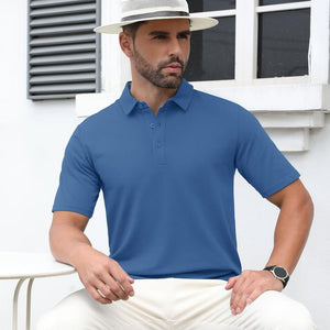 TACVASEN Blue Grey Men's Cotton Pique Short Sleeve Classic Fit Polo Shirt