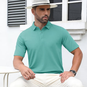 TACVASEN Grey Green Men's Cotton Pique Short Sleeve Classic Fit Polo Shirt