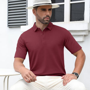 TACVASEN Wine Red Men's Cotton Pique Short Sleeve Classic Fit Polo Shirt