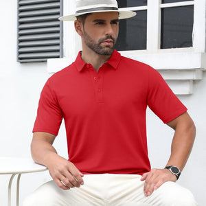 TACVASEN Tomato Red Men's Cotton Pique Short Sleeve Classic Fit Polo Shirt