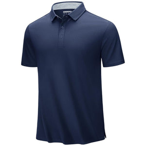 TACVASEN Navy Men's Cotton Pique Short Sleeve Classic Fit Polo Shirt