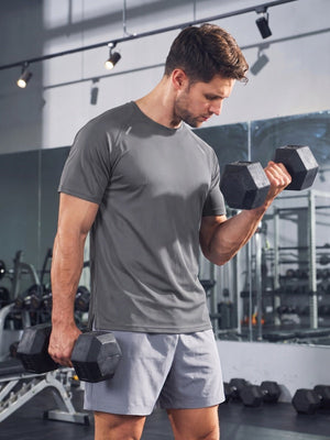 TACVASEN Medium Grey Men's Dry Fit Shirts Mesh Short Sleeve Athletic