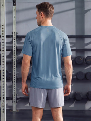TACVASEN Hazy Blue Men's Dry Fit Shirts Mesh Short Sleeve Athletic