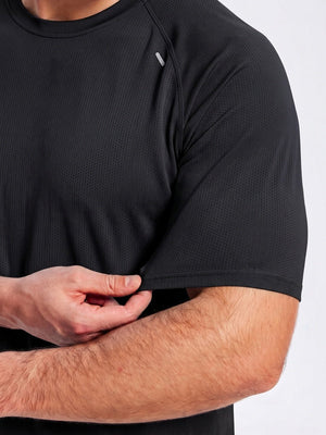 TACVASEN Black Men's Dry Fit Shirts Mesh Short Sleeve Athletic