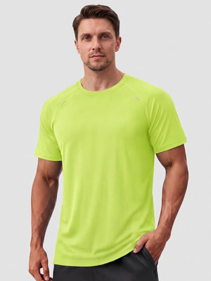 TACVASEN Fluorescent Green Men's Dry Fit Shirts Mesh Short Sleeve Athletic