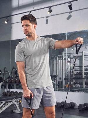 TACVASEN Light Grey Men's Dry Fit Shirts Mesh Short Sleeve Athletic