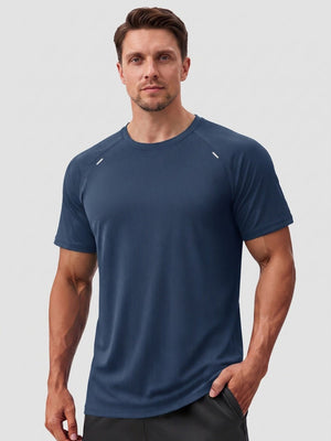 TACVASEN Blue Grey Men's Dry Fit Shirts Mesh Short Sleeve Athletic