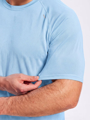 TACVASEN Light Sky Blue Men's Dry Fit Shirts Mesh Short Sleeve Athletic