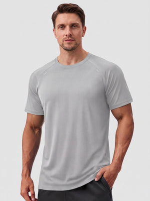 TACVASEN Light Grey Men's Dry Fit Shirts Mesh Short Sleeve Athletic