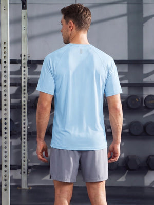 TACVASEN Light Sky Blue Men's Dry Fit Shirts Mesh Short Sleeve Athletic