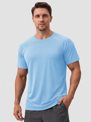 TACVASEN Light Sky Blue Men's Dry Fit Shirts Mesh Short Sleeve Athletic