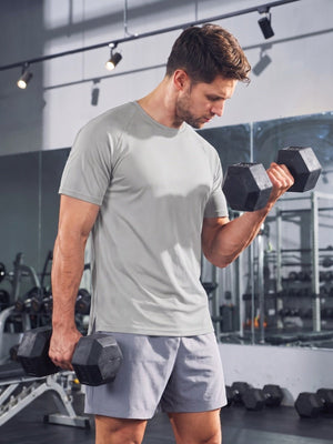 TACVASEN Light Grey Men's Dry Fit Shirts Mesh Short Sleeve Athletic
