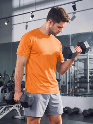 TACVASEN Orange Men's Dry Fit Shirts Mesh Short Sleeve Athletic
