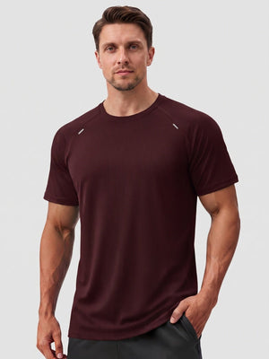 TACVASEN Wine Red Men's Dry Fit Shirts Mesh Short Sleeve Athletic