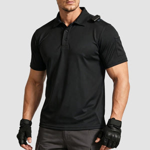 TACVASEN Black Men's Dry Fit UPF 50+ Golf Workwear Tactical Polo Shirt