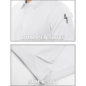 TACVASEN White Men's Dry Fit UPF 50+ Golf Workwear Tactical Polo Shirt