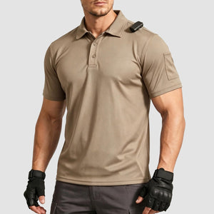 TACVASEN Khaki Men's Dry Fit UPF 50+ Golf Workwear Tactical Polo Shirt