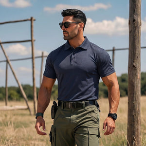 TACVASEN Navy Men's Dry Fit UPF 50+ Golf Workwear Tactical Polo Shirt