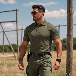 TACVASEN Army Green Men's Dry Fit UPF 50+ Golf Workwear Tactical Polo Shirt