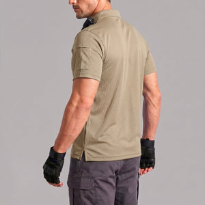 TACVASEN Khaki Men's Dry Fit UPF 50+ Golf Workwear Tactical Polo Shirt