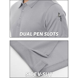 TACVASEN Light Gray Men's Dry Fit UPF 50+ Golf Workwear Tactical Polo Shirt