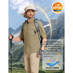 TACVASEN Army Green Men's Fishing Shirts UPF Sun Protection Shirts with Zipper Pockets