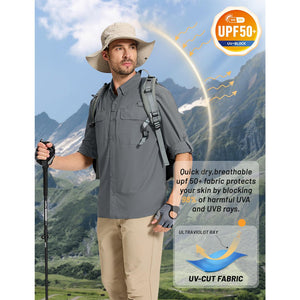 TACVASEN Army Green Men's Fishing Shirts UPF Sun Protection Shirts with Zipper Pockets