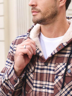 TACVASEN Brown Men's Flannel Plaid Shirt Jacket With 5 Pockets