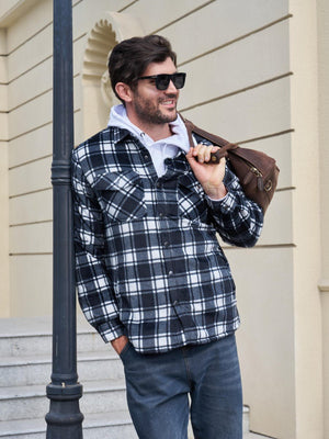 TACVASEN Black White Men's Flannel Quilted Lined Winter Jackets